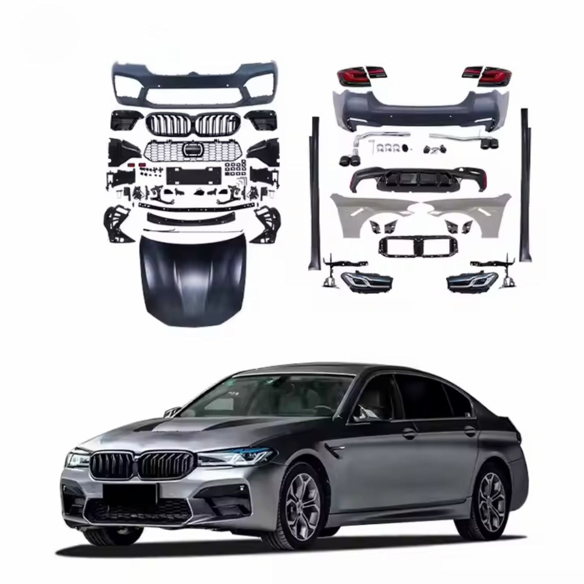 2021 M5 G30 LCI Bodykit Front Bumper Rear Bumper Diffuser Side Skirt Hood for BMW 5 Series F10