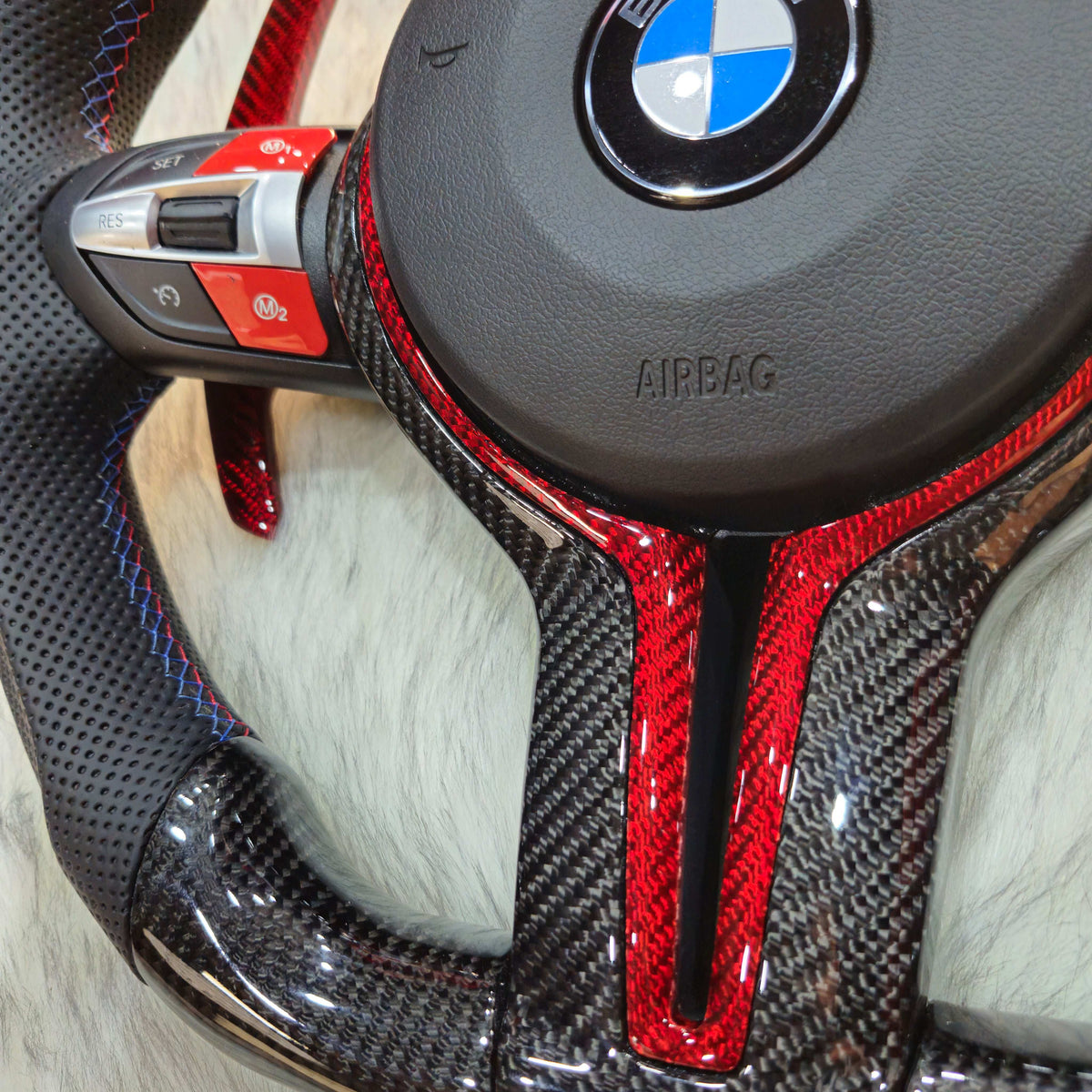 Carbon Fiber with Red Trim,Red Carbon Paddle Shifters Steering Wheel For BMW F  