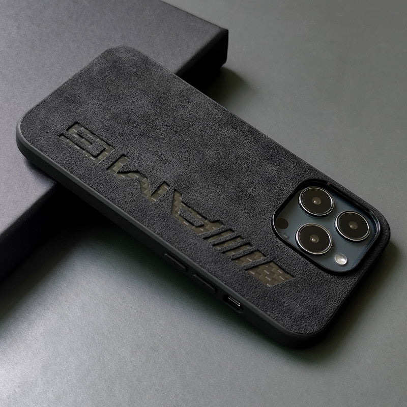 Alcantara iPhone Case with Carbon Fiber Logo – M Power / AMG Style Luxury Protective Cover