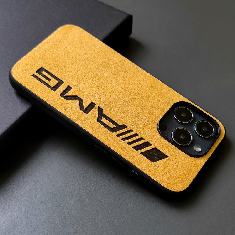 Alcantara iPhone Case with Carbon Fiber Logo – M Power / AMG Style Luxury Protective Cover